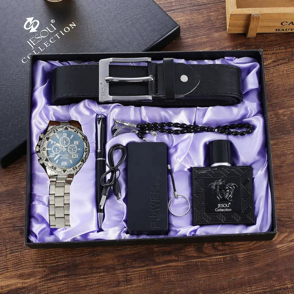 Men's Leisure Gift Set With Alloy Case Imitation Leather Strap Wallet Belt Glasses Watch Round Dial Pin Buckle Stainless Steel Buckle - Image 10