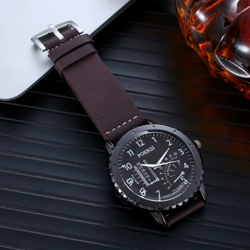 Men's Leisure Gift Set With Alloy Case Imitation Leather Strap Wallet Belt Glasses Watch Round Dial Pin Buckle Stainless Steel Buckle - Image 3