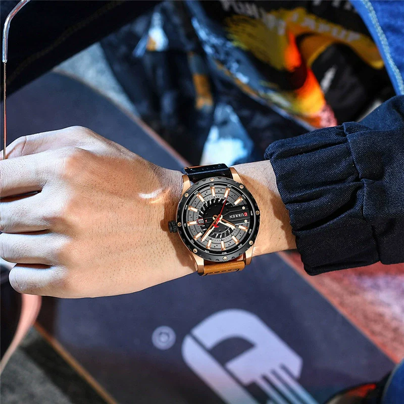 Men's Leisure Metal And Leather Quartz Watch With Stainless Steel Clasp And Round Dial - Image 4