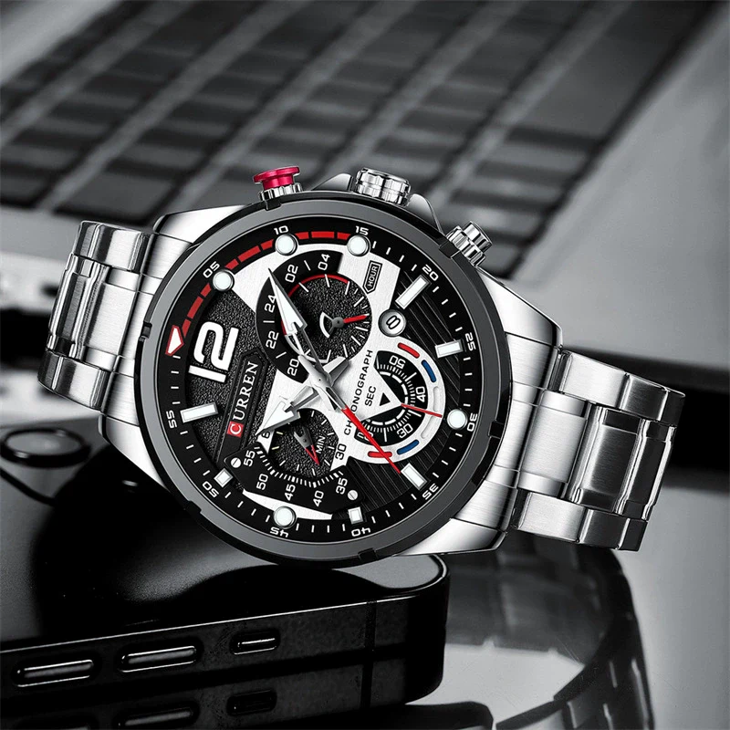 Men's Leisure Metal And Stainless Steel Band Round Dial Quartz Multifunctional Luminous Wristwatch - Image 4