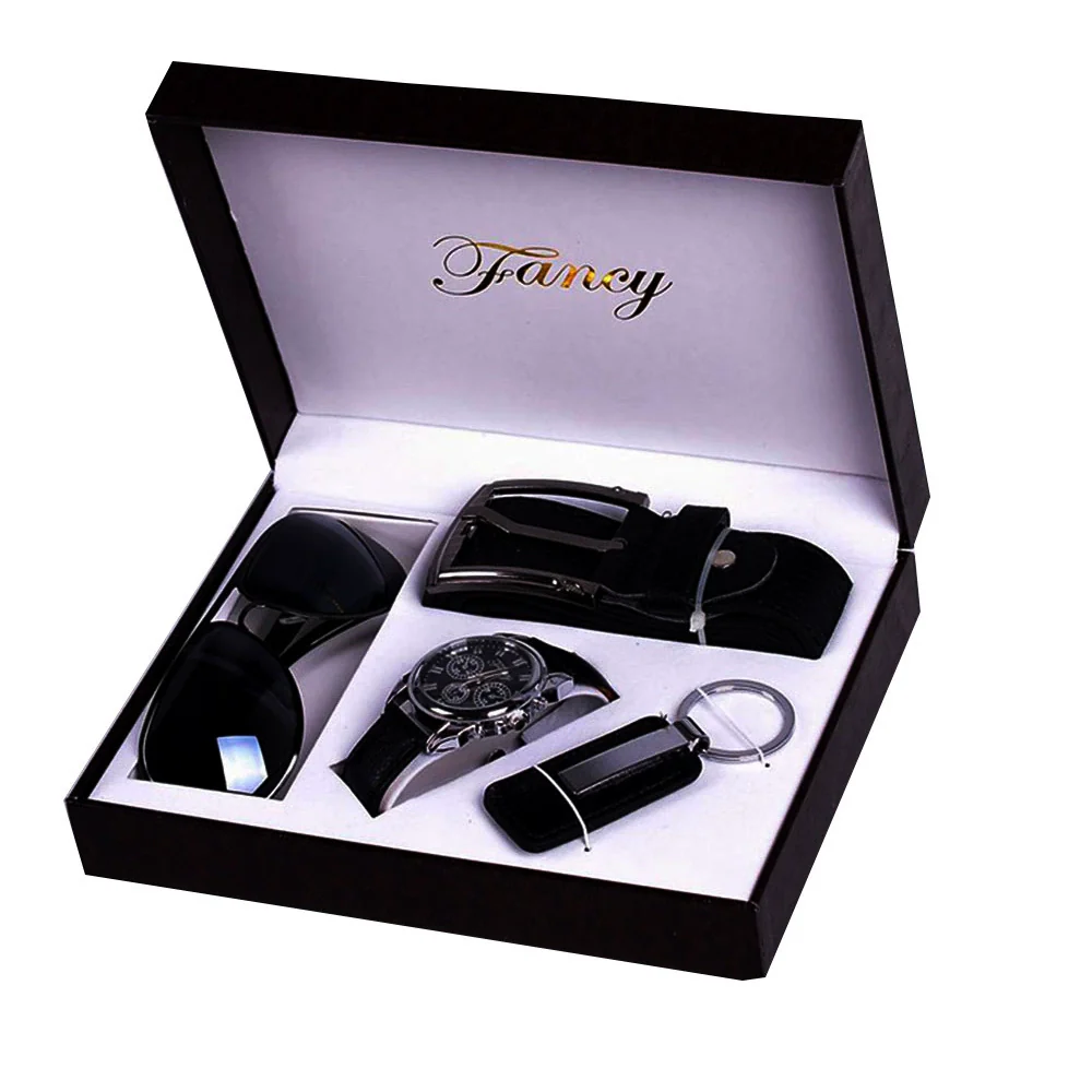 Men's Leisure Round Alloy Case Pu Strap Quartz Watch Gift Set - Image 3