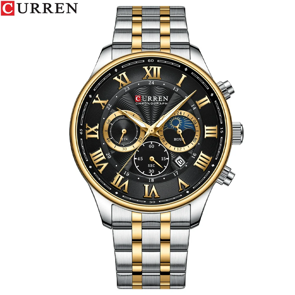 Men's Leisure Steel Band Quartz Calendar Chronograph Watch With Round Dial - Image 6