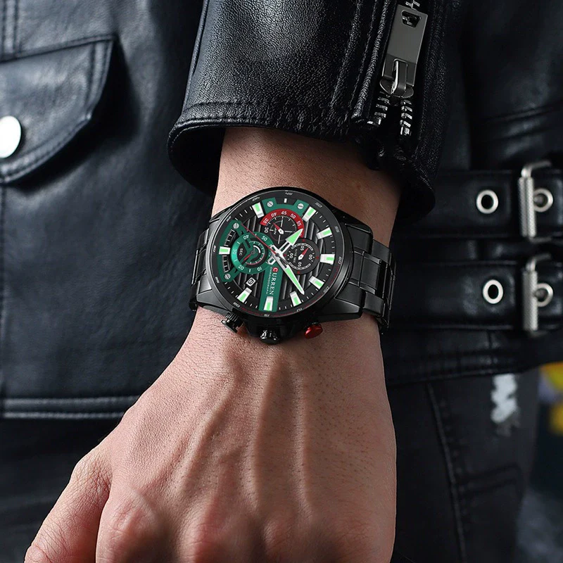 Men's Leisure Steel Band Quartz Multifunctional Round Dial Wristwatch - Image 4
