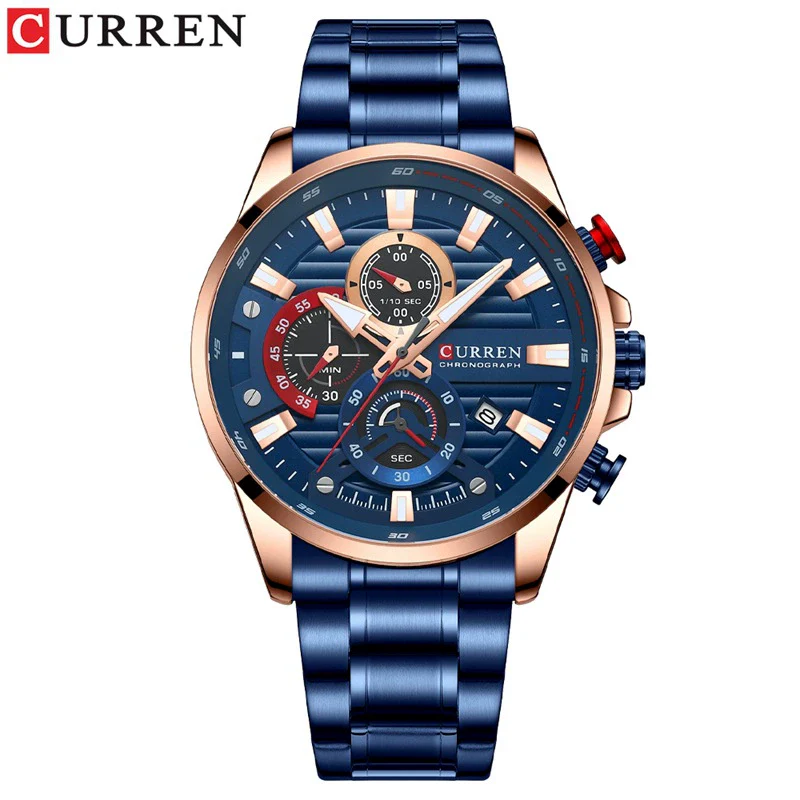 Men's Leisure Steel Band Quartz Multifunctional Round Dial Wristwatch - Image 6