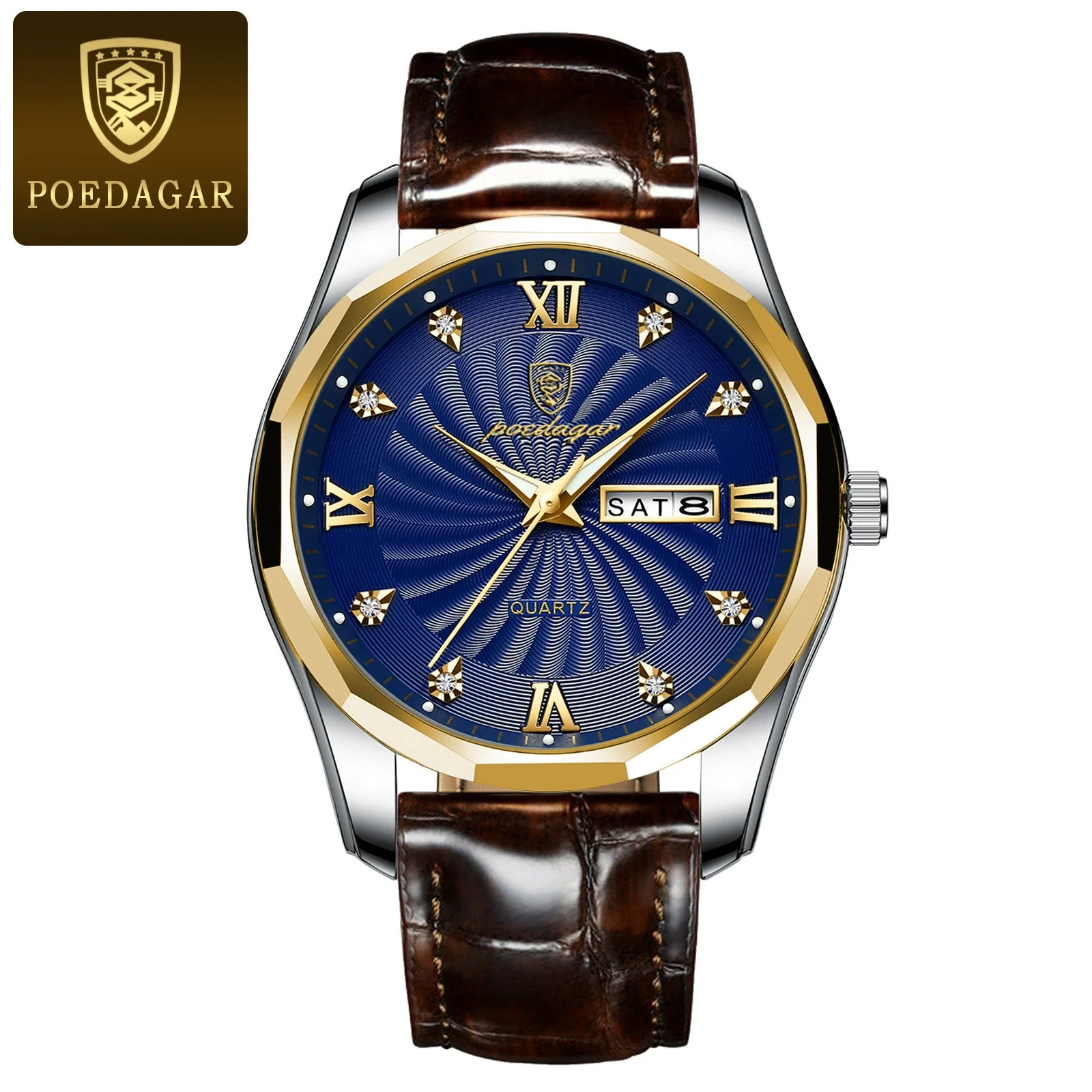 Men's Luxury Fashion Waterproof Luminous Quartz Watch Alloy Case Genuine Leather Strap Round Dial Mineral Reinforced Glass Mirror - Image 2