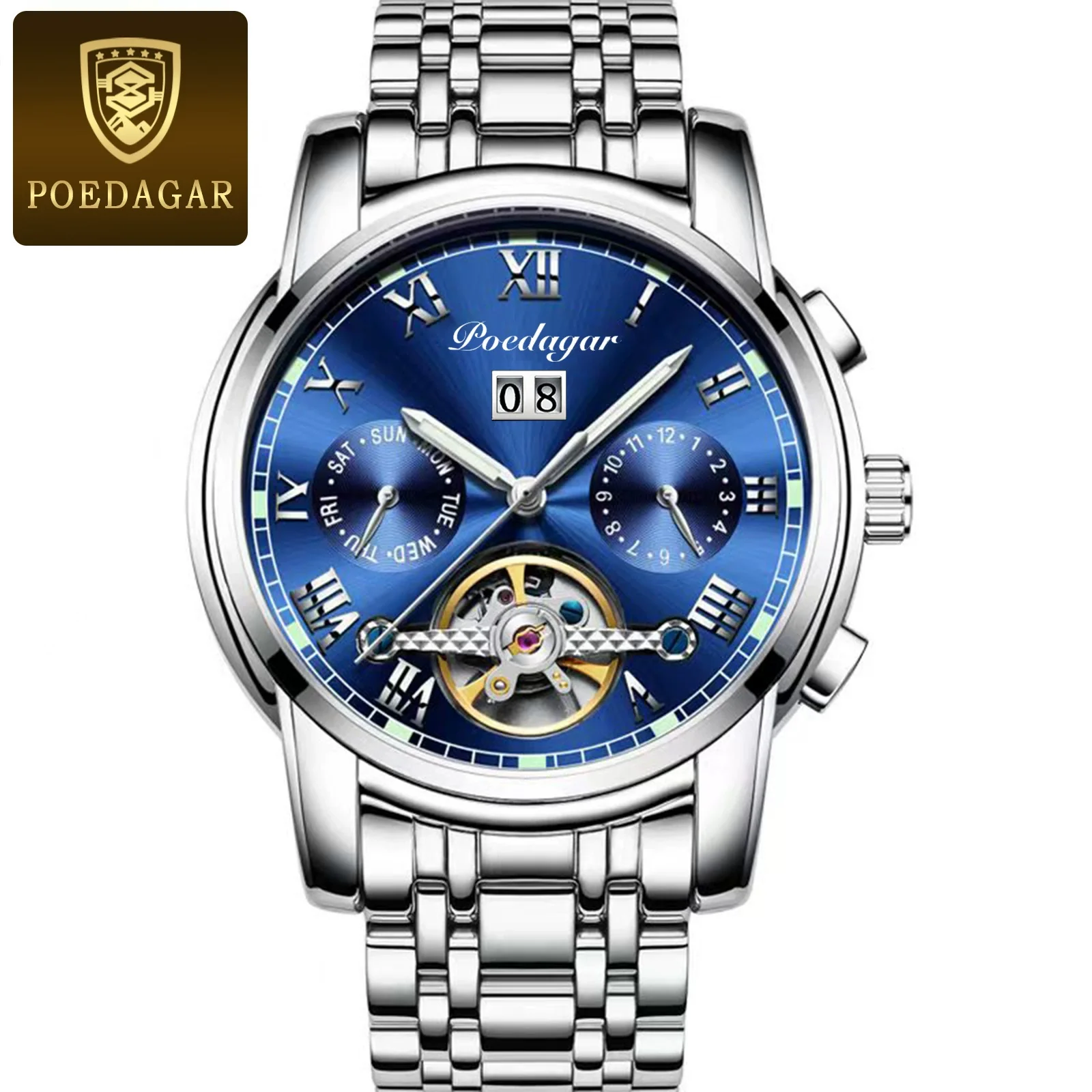 Men's Mechanical Alloy And Stainless Steel Waterproof Luminous Multifunction Leisure Watch With Through Bottom And Spiral Crown - Image 2