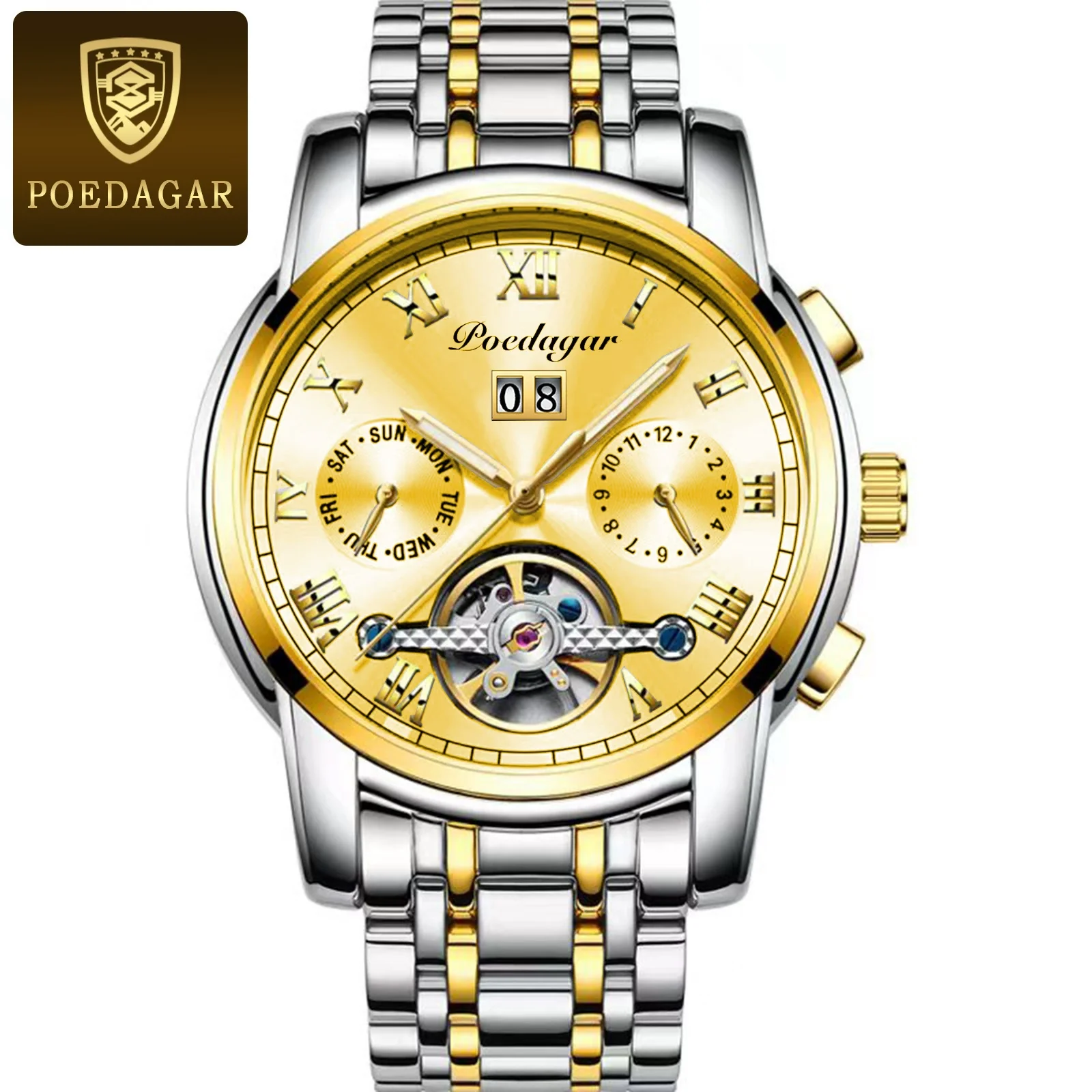 Men's Mechanical Alloy And Stainless Steel Waterproof Luminous Multifunction Leisure Watch With Through Bottom And Spiral Crown - Image 9