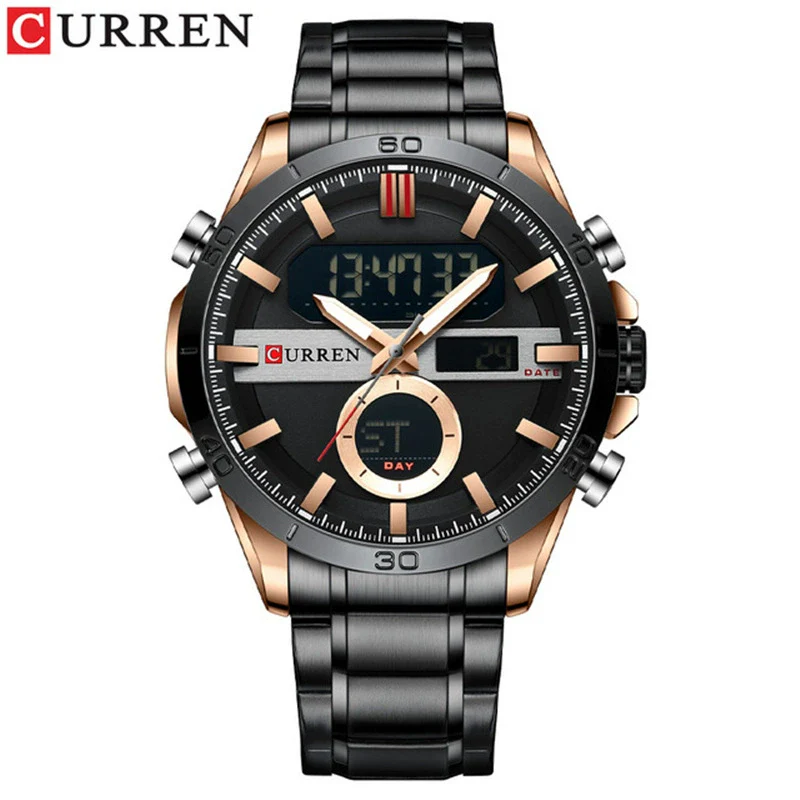 Men's Multifunction Dualdisplay Luminous Calendar Week Watch Metal Case Stainless Steel Band Round Dial Business Style - Image 3