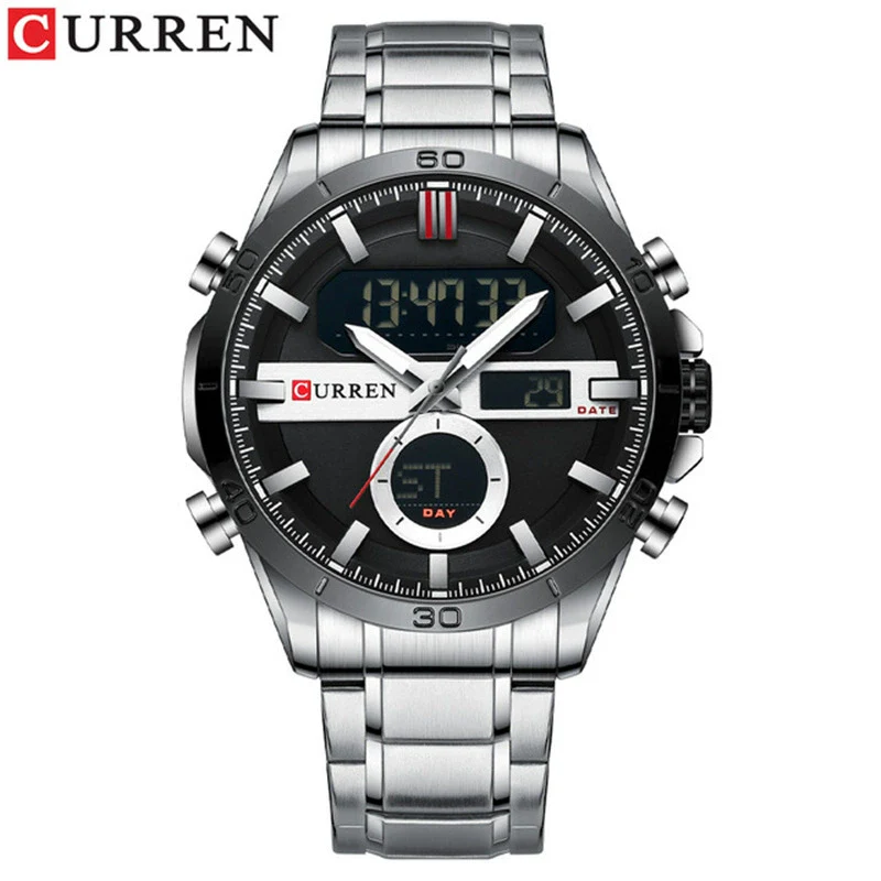 Men's Multifunction Dualdisplay Luminous Calendar Week Watch Metal Case Stainless Steel Band Round Dial Business Style - Image 4