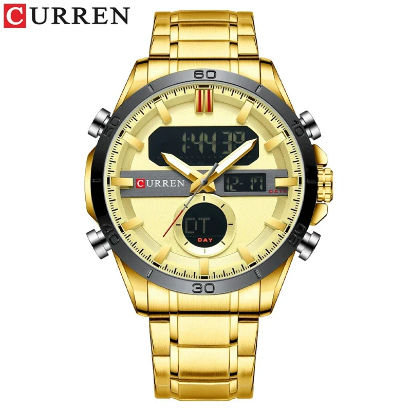 Men's Multifunction Dualdisplay Luminous Calendar Week Watch Metal Case Stainless Steel Band Round Dial Business Style - Image 5