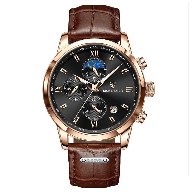 Men's Multifunctional Chronograph Quartz Watch Alloy Case Genuine Leather Strap Round Dial Leisure Style - Image 7