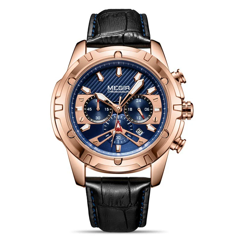 Men's Multifunctional Chronograph Waterproof Luminous Leather Sport Quartz Watch Alloy Case Stainless Steel Clasp Genuine Leather Strap Round Dial - Image 4