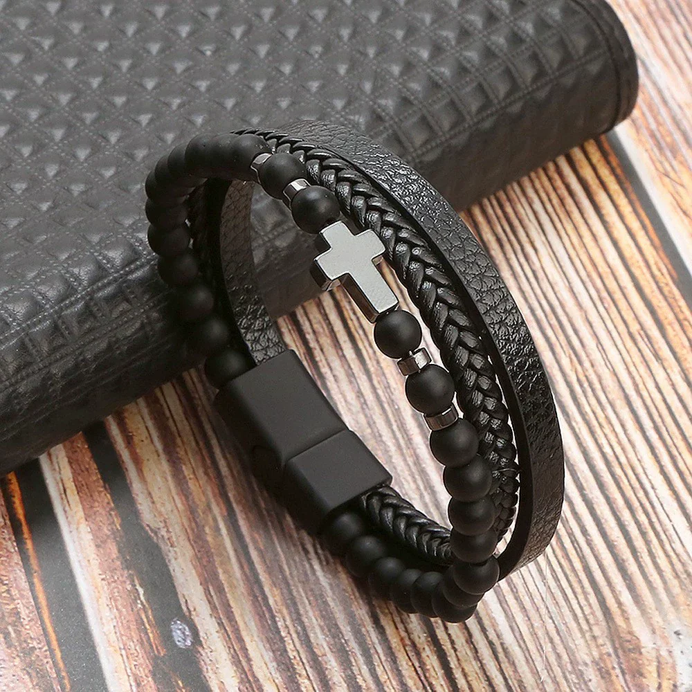 Men's Natural Stone Stainless Steel Geometric Handmade Magnetic Bracelet - Image 13