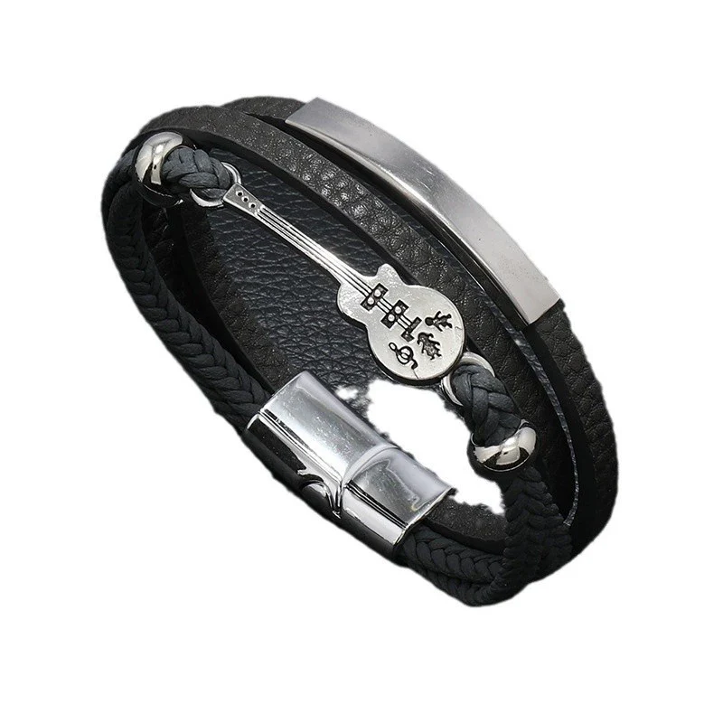 Men's Punk Leather Multilayered Braided Bracelets With Geometric Design And Electroplating Treatment - Image 5