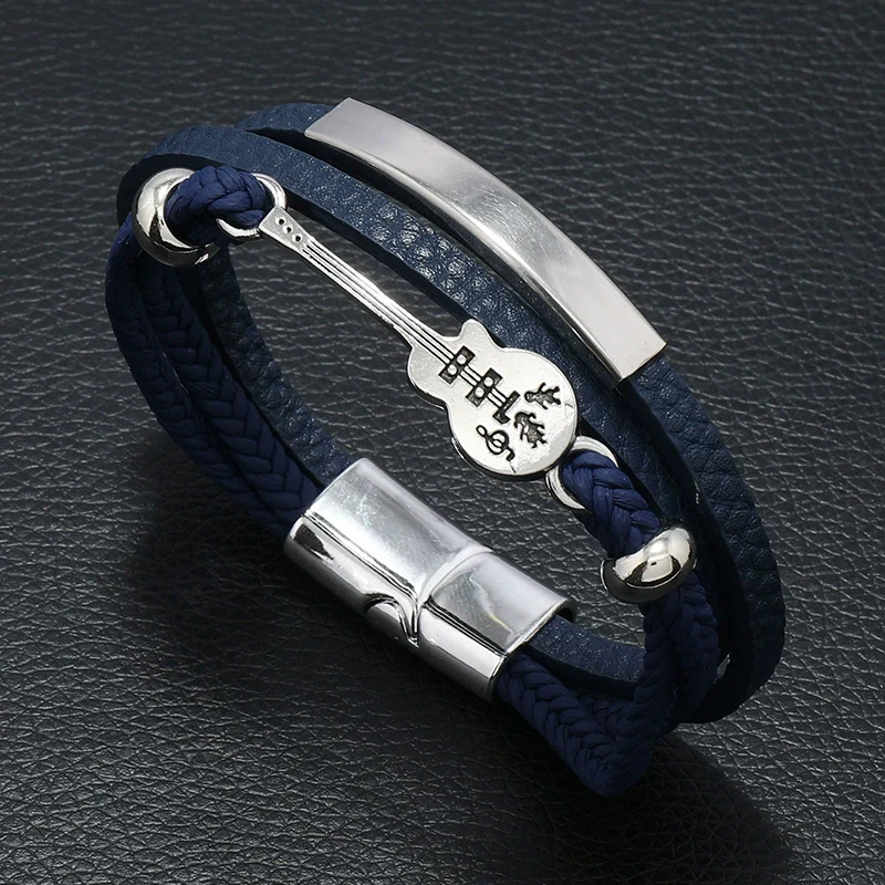 Men's Punk Leather Multilayered Braided Bracelets With Geometric Design And Electroplating Treatment - Image 6