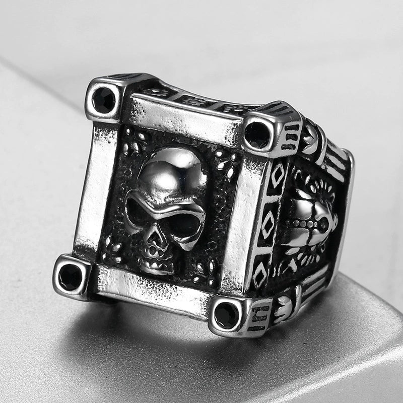Men's Punk Skull Retro Gothic Stainless Steel Drop Shape Rock Ring Seiko Crafted - Image 2