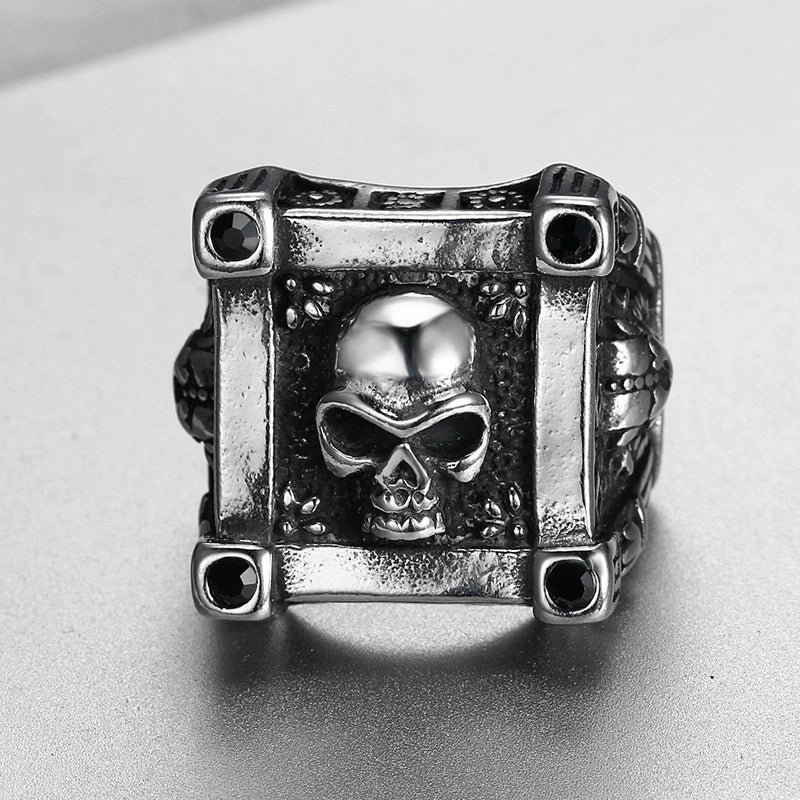 Men's Punk Skull Retro Gothic Stainless Steel Drop Shape Rock Ring Seiko Crafted - Image 3