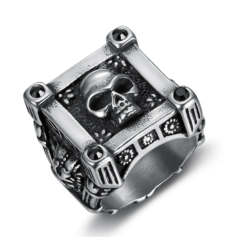 Men's Punk Skull Retro Gothic Stainless Steel Drop Shape Rock Ring Seiko Crafted - Image 5