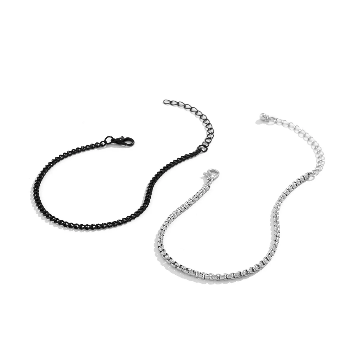 Men's Punk Trendy Square Pearl Metal Chain Bracelet With Geometric Pattern And Spray Paint - Image 4