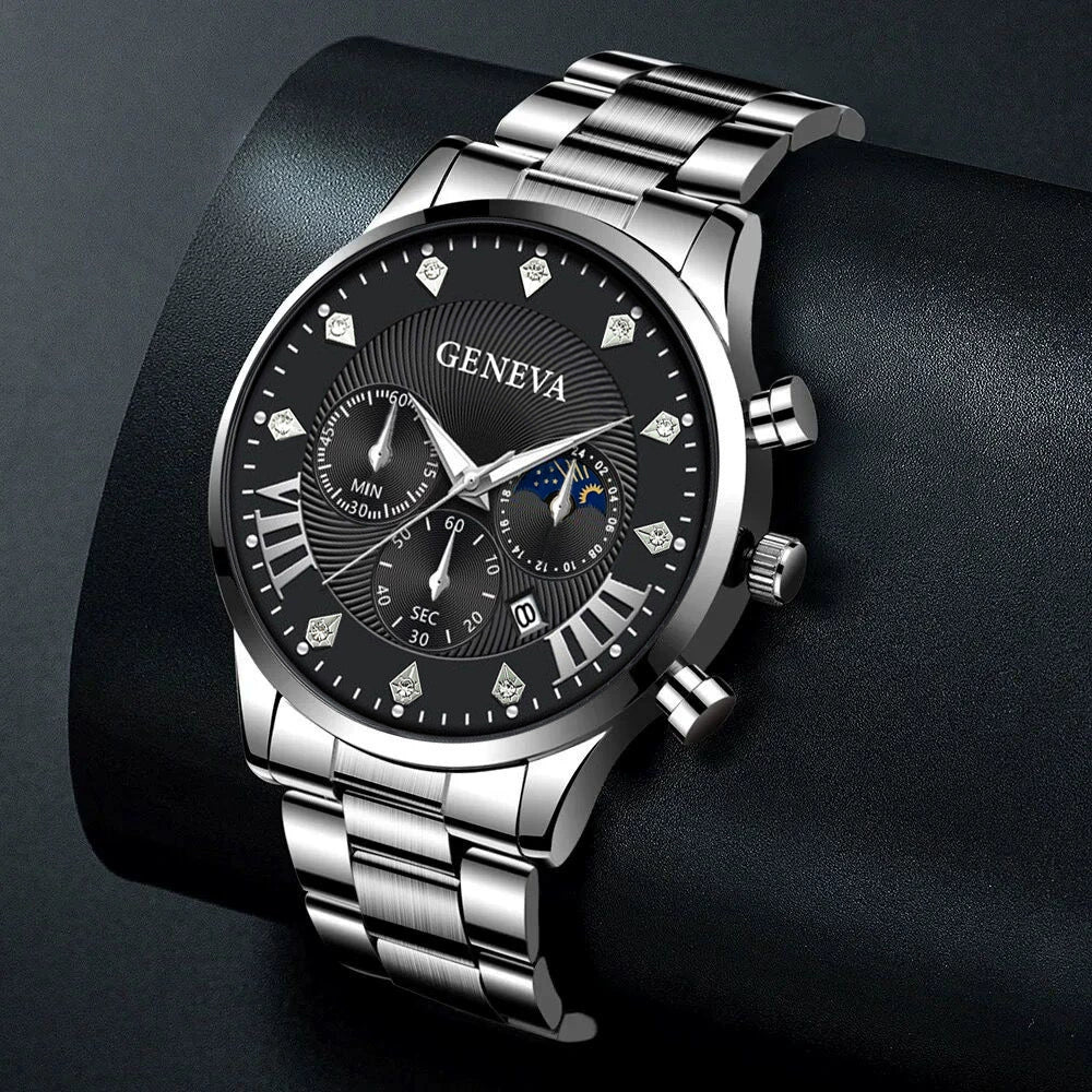 Men's Quartz Belt Watch Casual Business Style Alloy Strap Stainless Steel Buckle Round Dial - Image 4