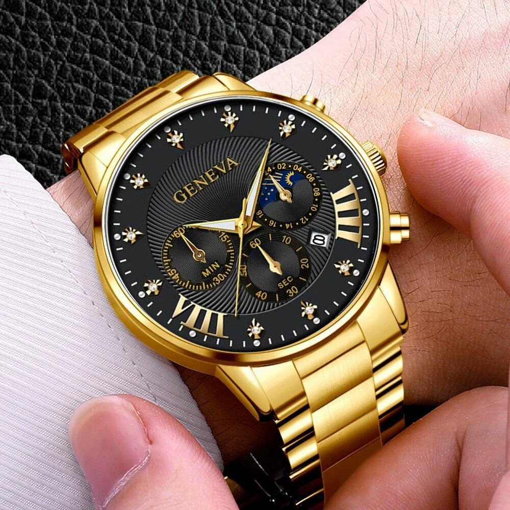 Men's Quartz Belt Watch Casual Business Style Alloy Strap Stainless Steel Buckle Round Dial - Image 9
