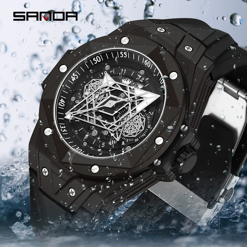 Men's Quartz Watch Alloy Case Silicone Strap Round Dial Printed Logo