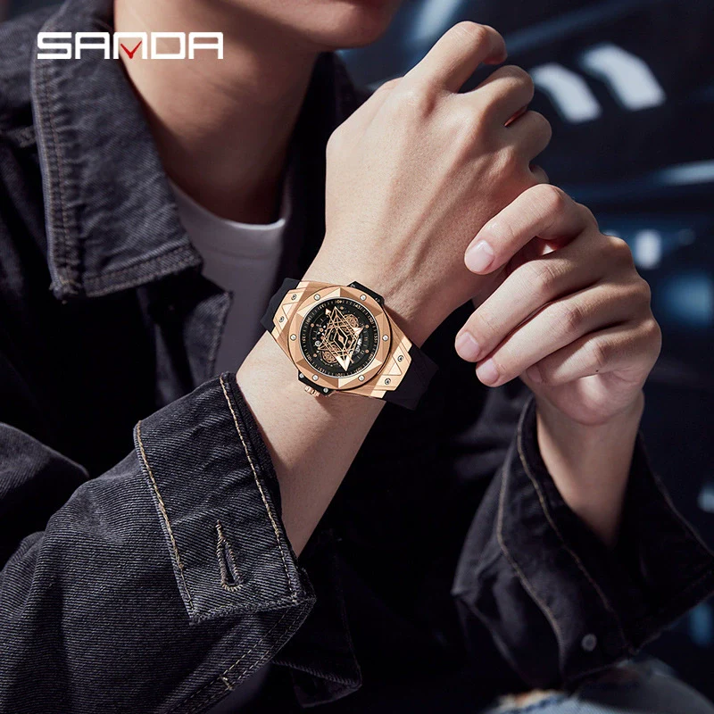 Men's Quartz Watch Alloy Case Silicone Strap Round Dial Printed Logo - Image 2