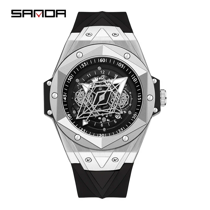 Men's Quartz Watch Alloy Case Silicone Strap Round Dial Printed Logo - Image 5