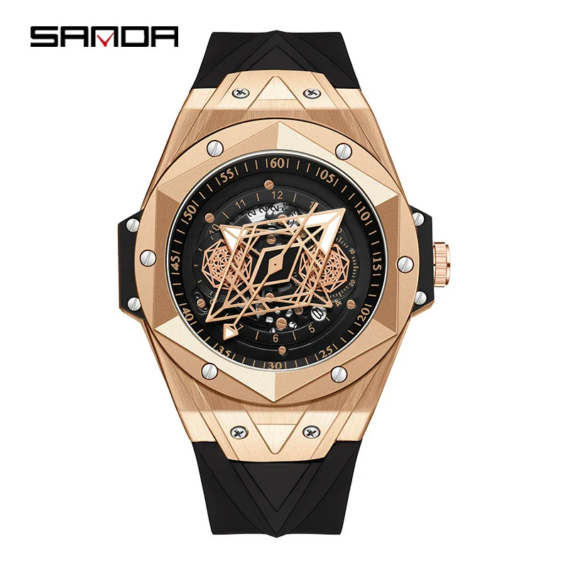 Men's Quartz Watch Alloy Case Silicone Strap Round Dial Printed Logo - Image 6