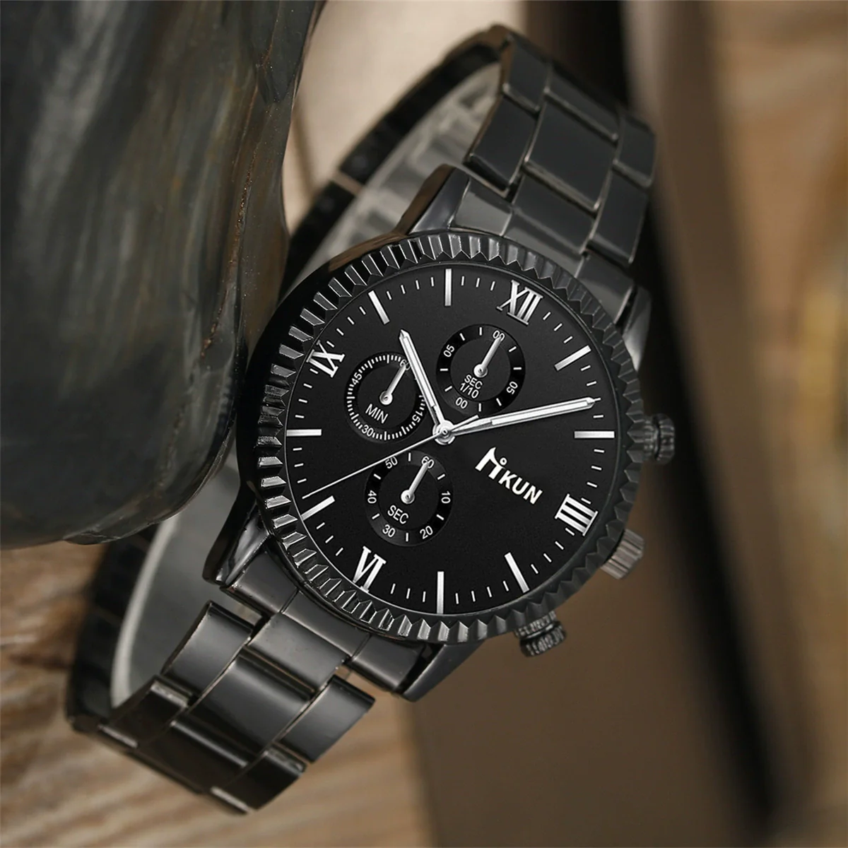 Men's Quartz Watch Alloy Case Stainless Steel Strap Round Dial Sporty Fashion Casual Bracelet Set - Image 3