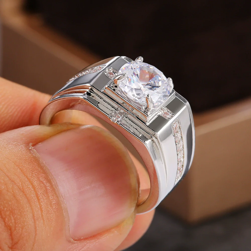 Men's Ring Copper Geometric Inlaid Zircon - Image 3
