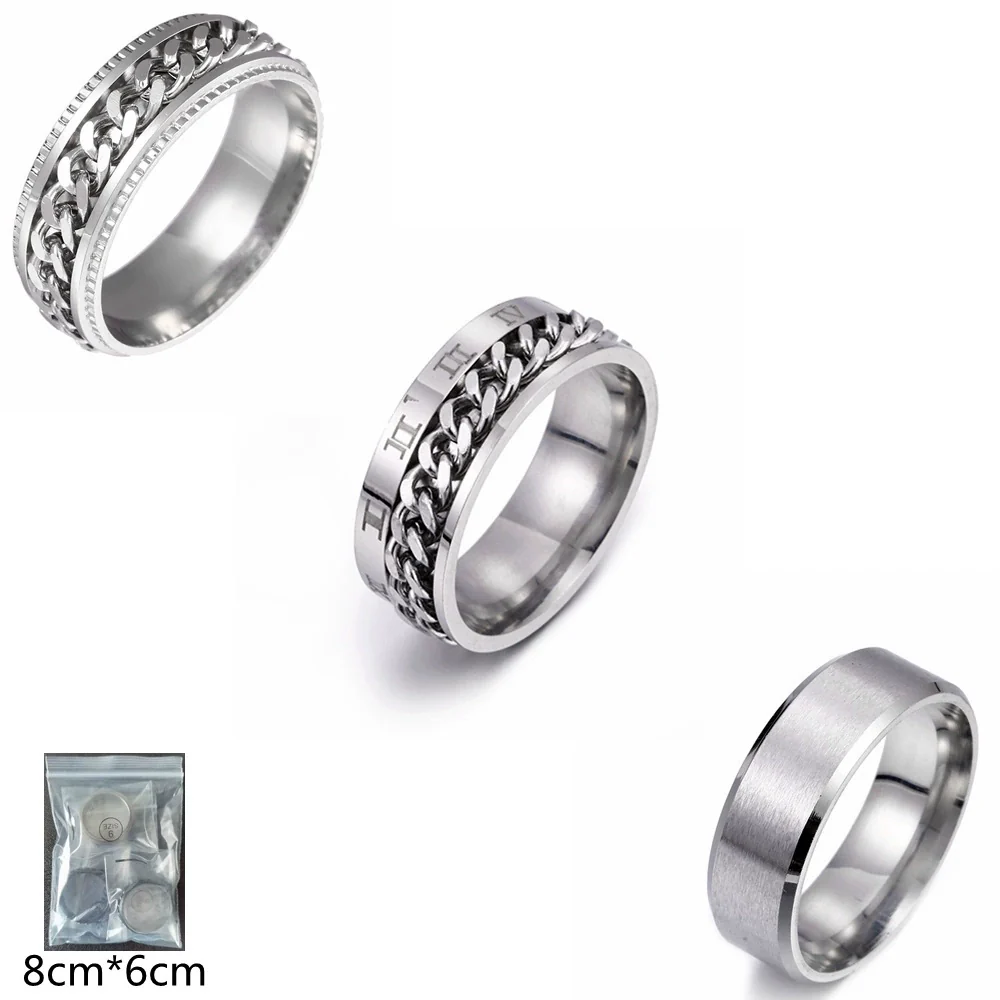 Men's Rotating Chain Ring Titanium Steel Jewelry With Electroplating And Letters Numbers Text Pattern