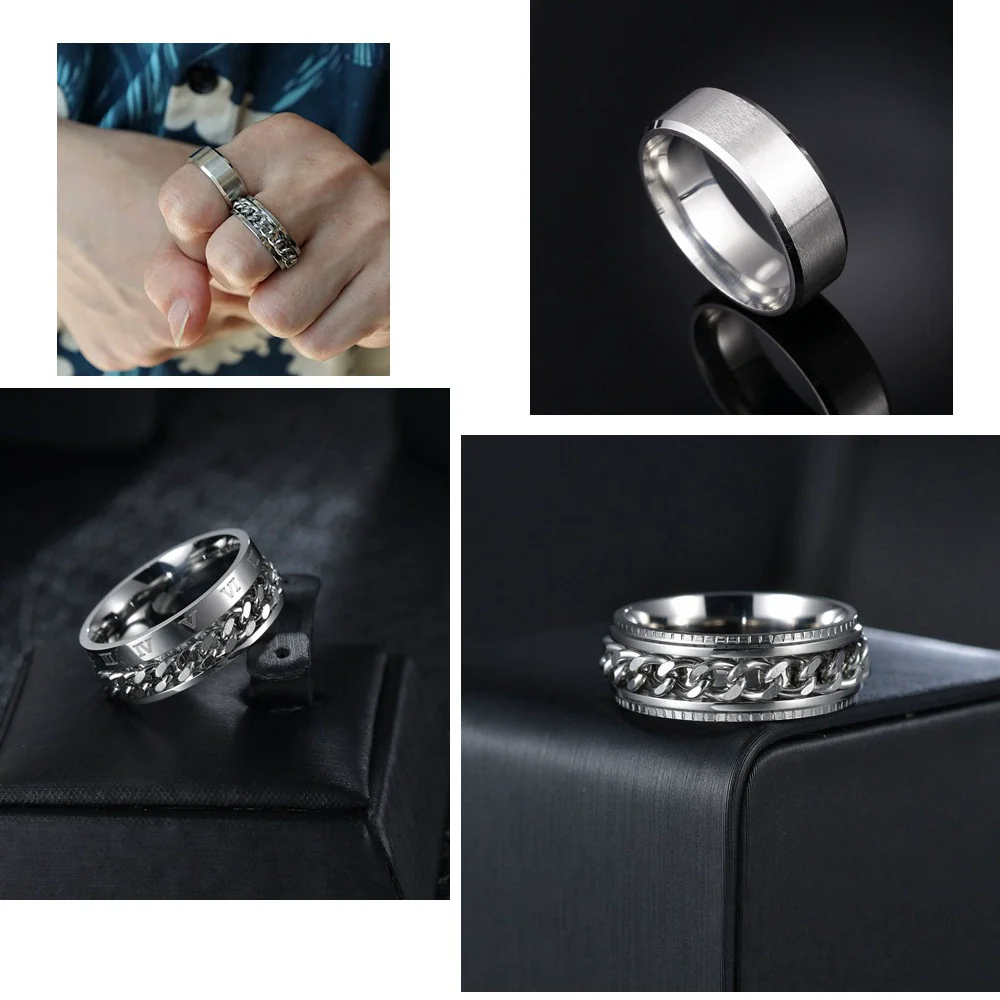 Men's Rotating Chain Ring Titanium Steel Jewelry With Electroplating And Letters Numbers Text Pattern - Image 2