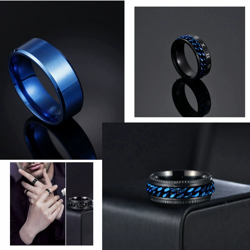 Men's Rotating Chain Ring Titanium Steel Jewelry With Electroplating And Letters Numbers Text Pattern - Image 3