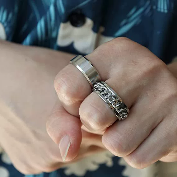 Men's Rotating Chain Ring Titanium Steel Jewelry With Electroplating And Letters Numbers Text Pattern - Image 4