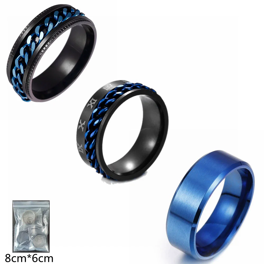Men's Rotating Chain Ring Titanium Steel Jewelry With Electroplating And Letters Numbers Text Pattern - Image 5