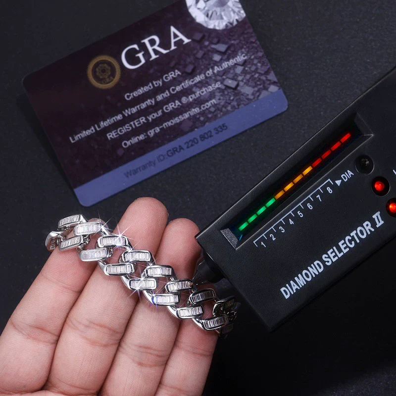 Men's Silver Moissanite Inlay Geometric Style Bracelet - Image 2
