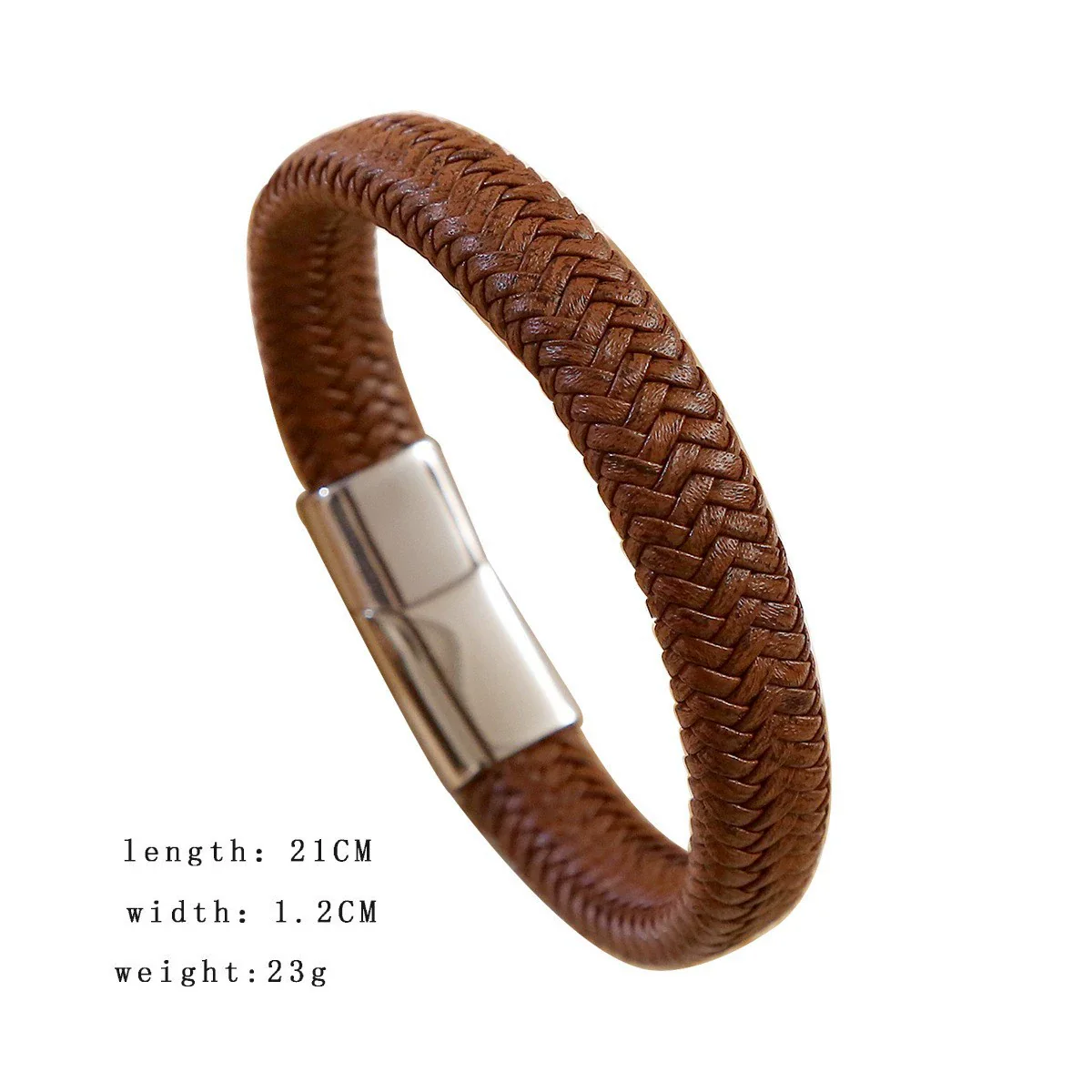 Men's Simple Versatile Leather Handmade Geometric Bracelet With Stainless Steel Magnetic Buckle - Image 4