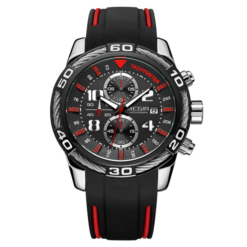 Men's Sports Multifunction Chronograph Calendar Watch Alloy Case Silicone Strap Round Dial - Image 3