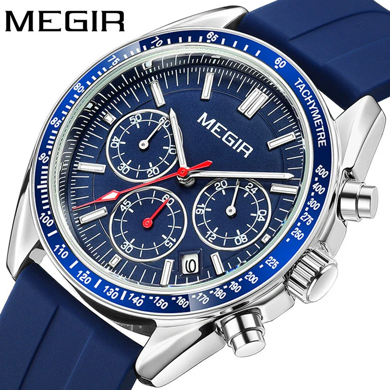 Men's Sports Watch Alloy Case Silicone Strap Mineral Reinforced Glass Mirror Round Dial Waterproof