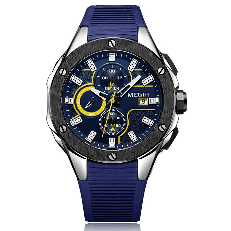 Men's Sports Watch Alloy Case Silicone Strap Quartz Movement Round Dial - Image 2