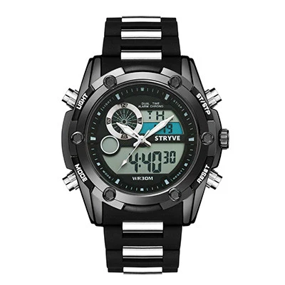 Men's Sports Watch Metal Case Mineral Strengthened Glass Mirror Silicone Metal Strap Round Dial Waterproof Multifunction Dual Display - Image 7
