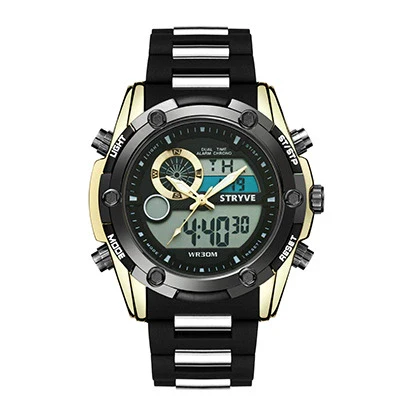 Men's Sports Watch Metal Case Mineral Strengthened Glass Mirror Silicone Metal Strap Round Dial Waterproof Multifunction Dual Display - Image 8