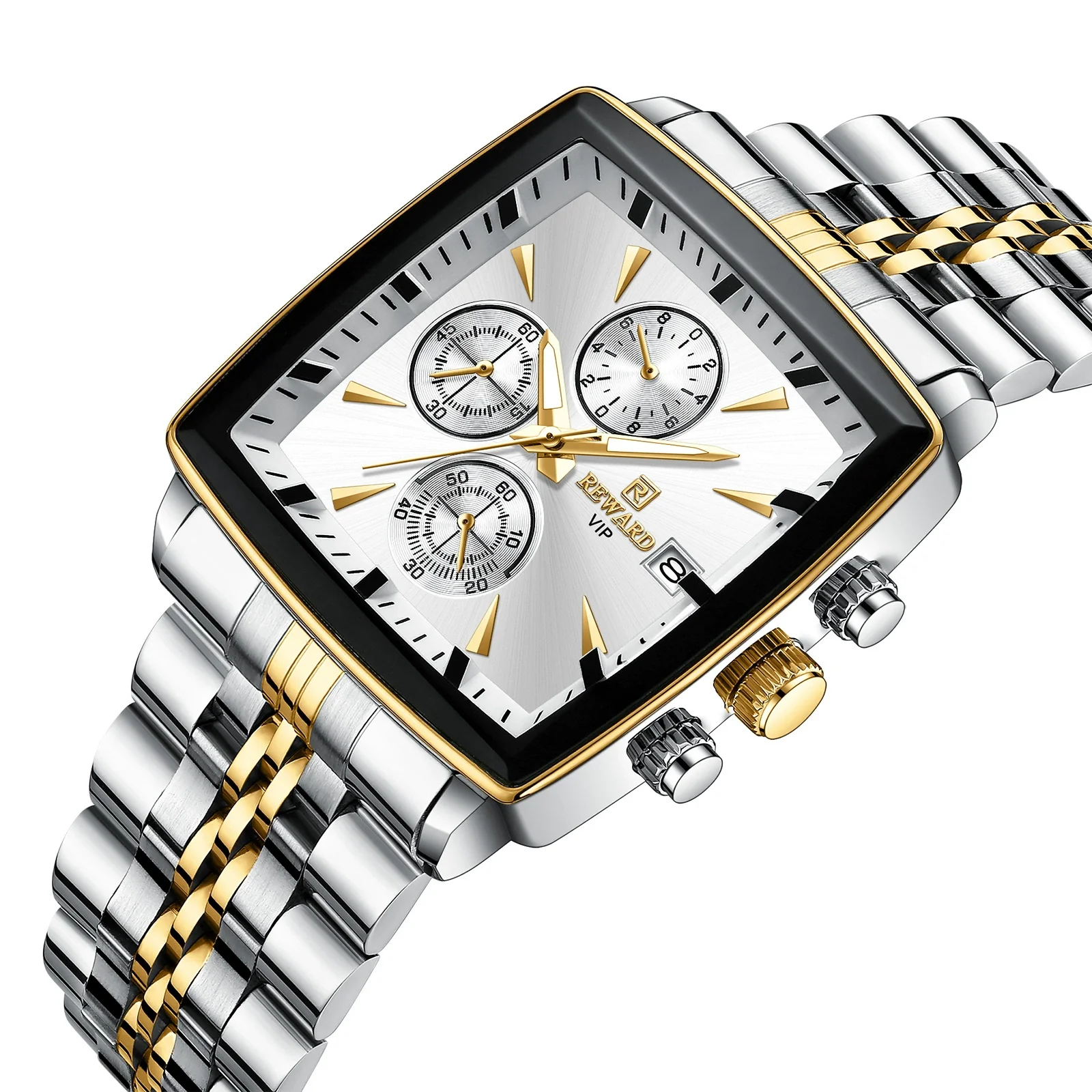 Men's Square Quartz Watch Business Style Alloy Case Stainless Steel Strap Waterproof Luminous Calendar Multi Function Timing