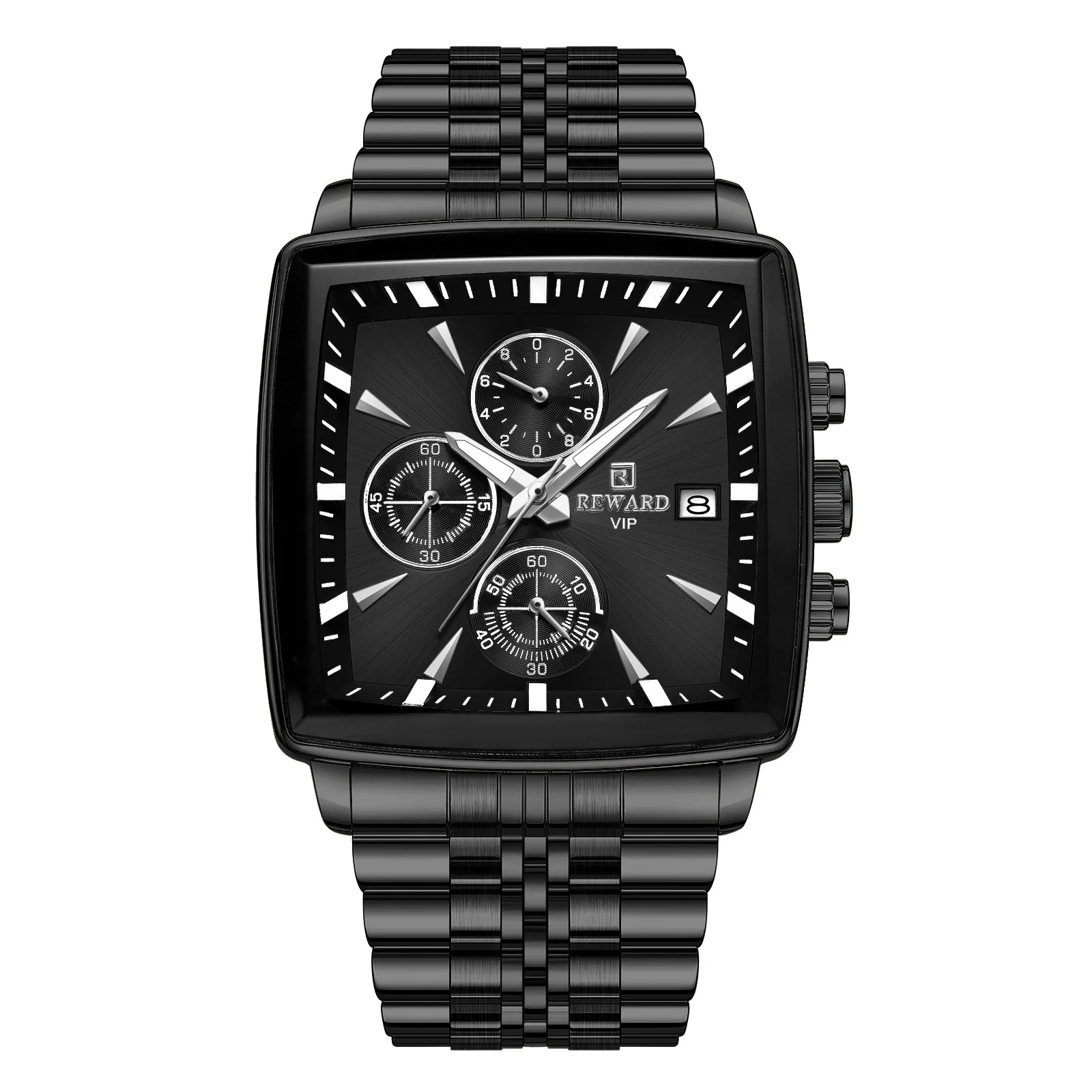 Men's Square Quartz Watch Business Style Alloy Case Stainless Steel Strap Waterproof Luminous Calendar Multi Function Timing - Image 7