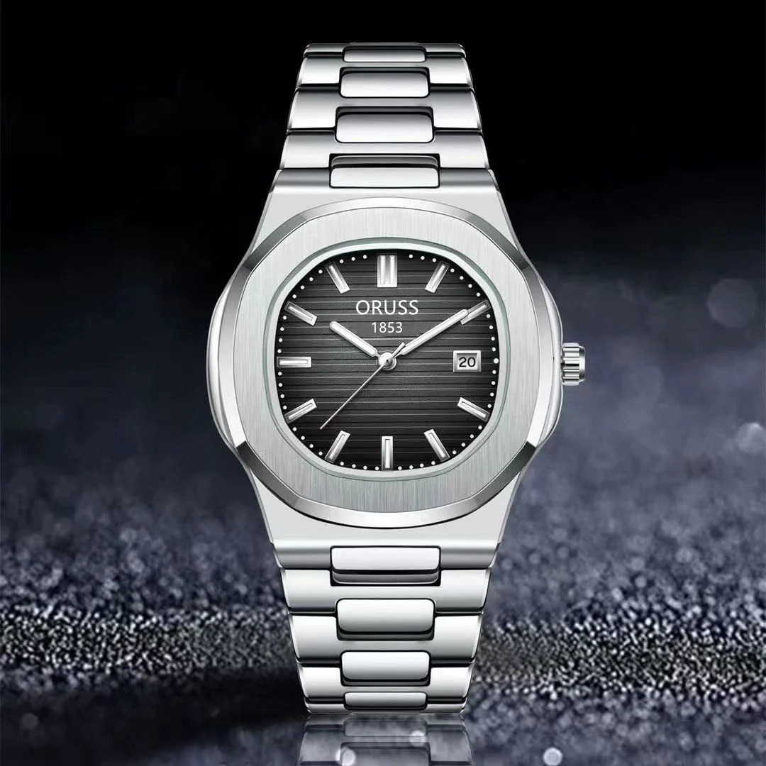 Men's Stainless Steel Band Quartz Watch With Round Dial And Waterproof Feature