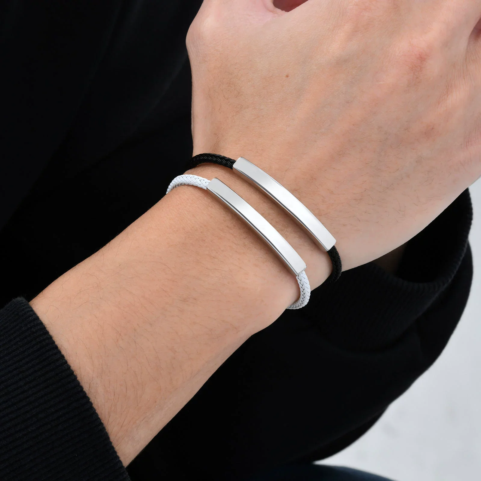 Men's Stainless Steel Black Wire Rope Adjustable Bracelet