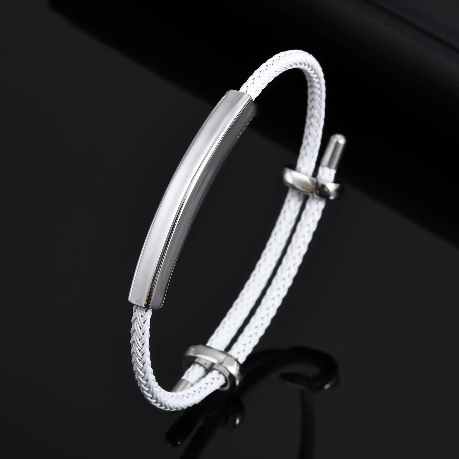 Men's Stainless Steel Black Wire Rope Adjustable Bracelet - Image 3