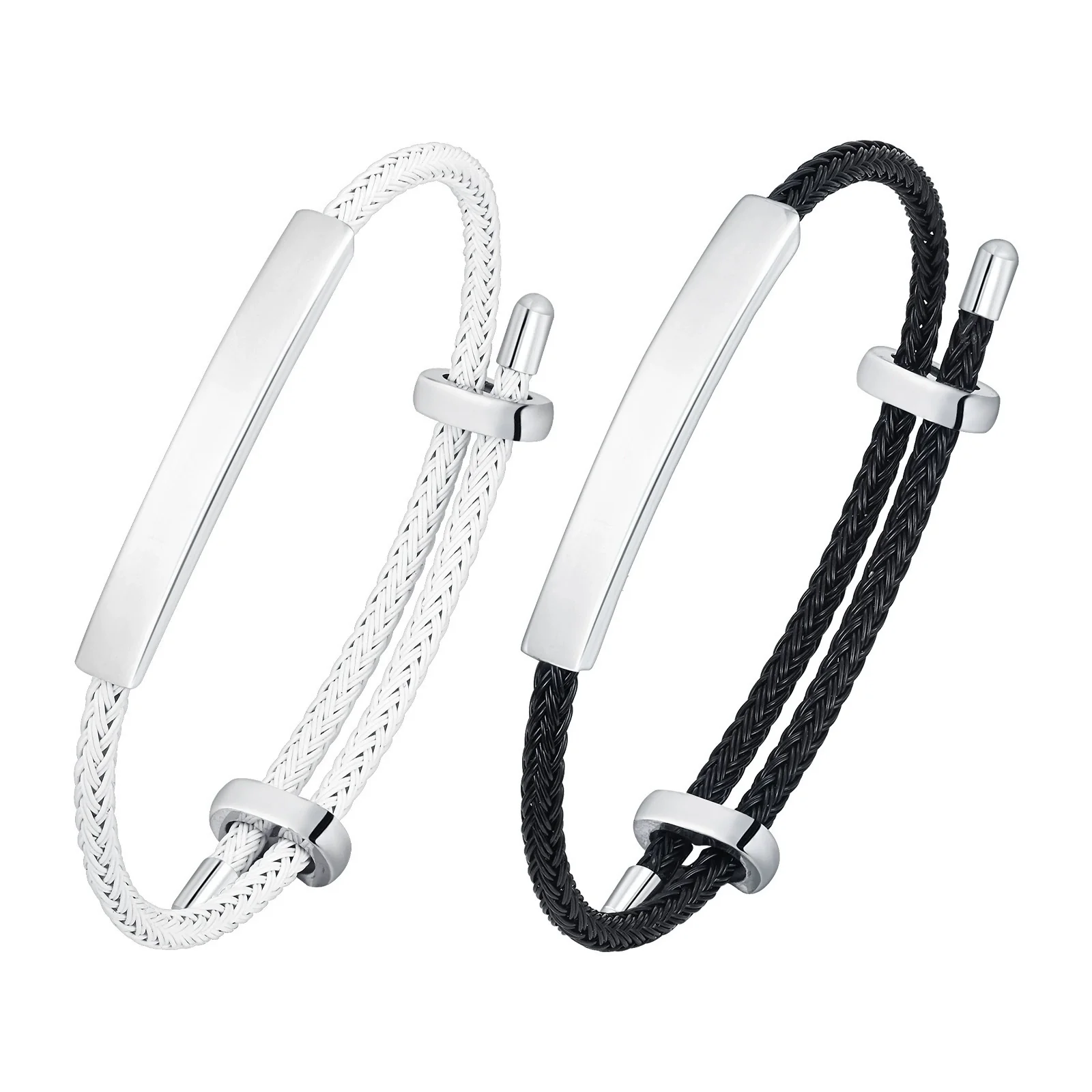 Men's Stainless Steel Black Wire Rope Adjustable Bracelet - Image 5