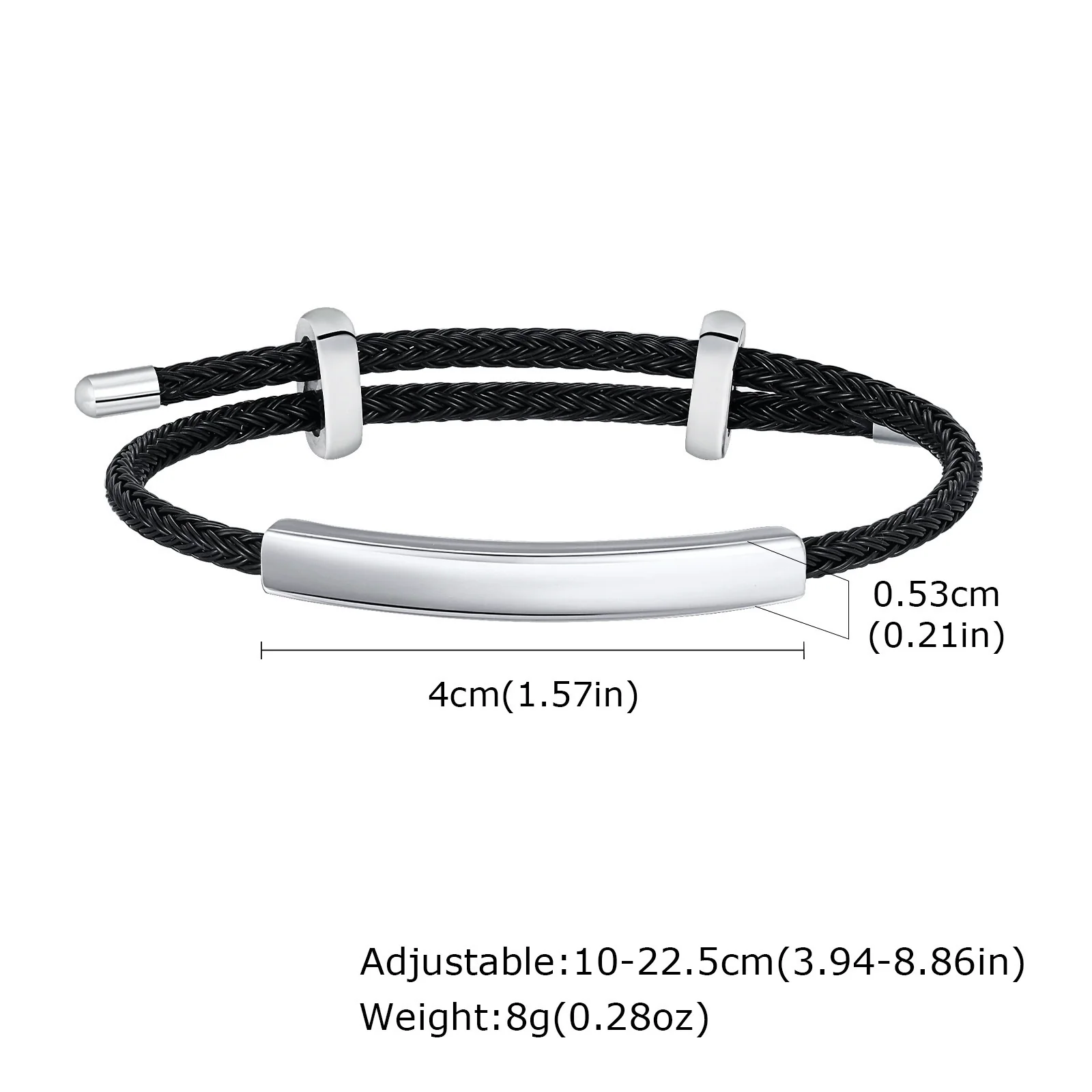 Men's Stainless Steel Black Wire Rope Adjustable Bracelet - Image 6